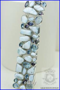 Genuine Ocean Blue Caribbean Larimar Aquamarine 925 Solid Silver Bracelet