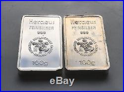 German Vintage Heraeus 100g X 2.999 Solid Silver Bars