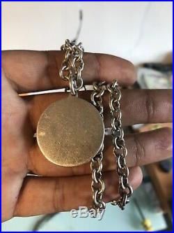 Good Vintage Full Hallmarked Heavy Solid Silver round Ingot Pendant & Chain