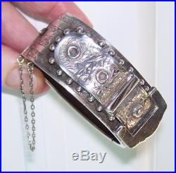 Gorgeous ANTIQUE Victorian 1882 Solid Sterling Silver Belt Buckle Bangle 37G