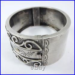 Gorgeous Antique Victorian Solid Silver Cuff Bangle Hinged Bracelet