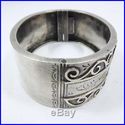 Gorgeous Antique Victorian Solid Silver Cuff Bangle Hinged Bracelet