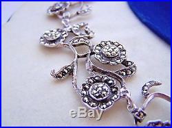 Gorgeous Genuine Vintage Solid Sterling Silver Flowers Marcasite 19 Necklace