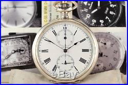 Gorgeous Longines 1910´s Chronograph Watch 0.900 Solid Silver Open Face 52.2 MM