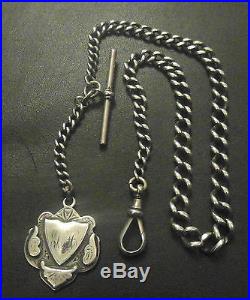 H50 Mens / Gents Edwardian Solid Silver Albert Watch Chain & Fob Dated 1909