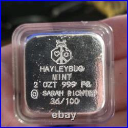 HALLOWEEN 2 OZ. 999 SILVER HAYLEYBUG MINT Square BAR 36/100! Rare