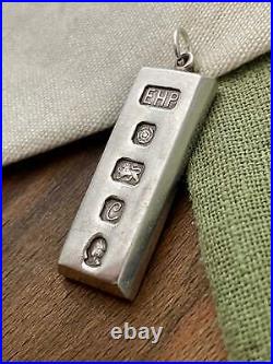 Hallmarked Bullion Bar Pendant Solid Sterling 925 Silver Vintage Jewelry not 999