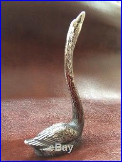 Hallmarked Cast Solid Sterling Silver Statue Swan Goose Art Bird Modern 925 Old