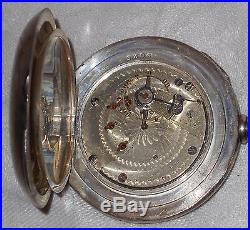 Hampden SOLID Silver Lever Pocket Watch OF 1/2 Hunter Case ELK Engraved 252g NR