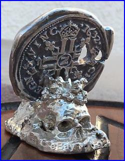 Hand Cast Fine Silver Goonies Doubloon And Solid Silver Skull Display