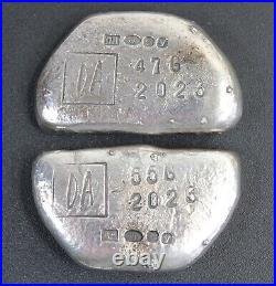 Hand Poured. 999 Fine Silver 2 pc relic bullion bar 102g Delphis Antiques 2023