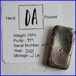 Hand Poured. 999 Fine Silver Bullion Bar 100gms by Delphis Antiques 2023 #27