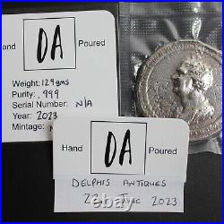 Hand Poured. 999 Fine Silver Bullion gentleman round 129g by Delphis Antiques #9