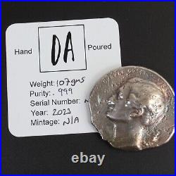 Hand Poured. 999 Fine Silver Bullion relic fragment 107g Delphis Antiques 2023