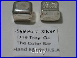 Hand Poured Unique 1 Oz Square Loaf 999 Silver Bar Cube