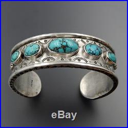 Handcrafted Sterling Silver American Turquoise Stamped Solid Cuff Bracelet