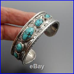 Handcrafted Sterling Silver American Turquoise Stamped Solid Cuff Bracelet