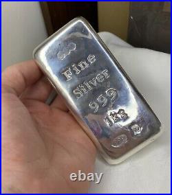 Heavy 1kg Solid Silver Bar 999 Pure Silver Bullion by CML Sheffield 1000g