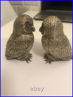 Heavy Solid Silver Pels Owl Figures Pair 1.2kg! 1998 Bullion Ingot Investment