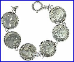 Indian Head Buffalo Nickel Set in Solid 925 Sterling Silver Bracelet 8-1/4 L