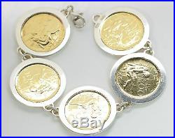 Italian 1980 Lira Coin Set in Solid 925 Sterling Silver Bracelet 8 L