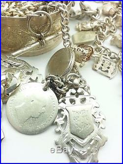 Job Lot Antique/vintage Solid Silver Chains/bracelets/charms & Necklace Ect