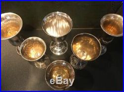 Jewish Sterling Silver Goblets Cups Lot of (6) Solid Silver 330 grams