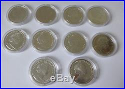 Job lot x 10 solid Sterling silver coins each 1 oz / 28.28 grams total 282 grams
