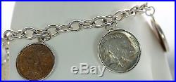 Joseph Esposito Solid 925 Sterling Silver Coin Charm Bracelet 8L