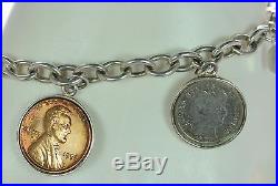 Joseph Esposito Solid 925 Sterling Silver Coin Charm Bracelet 8L
