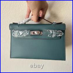 LEATHER INSIDE & OUT Teal Mini 22 Pochette Crossbody Bag with Silver HW