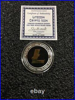 LITECOIN CRYPTO ICON 1 oz 999 Solid Silver Proof Colorized Coin COA 0159 of 1000