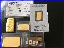 LOOK. Big Collection of 999.9 Solid Gold Bars, 5g, 10g, 50g, 1unze &100g