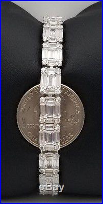 Ladies Women Genuine Solid 925 Sterling Silver Baguette CZ Cubic Tennis Bracelet