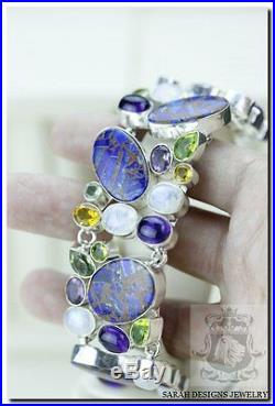 Lapis Lazuli Pyrite Aggregate Moonstone Amethyst 925 Solid Silver Bracelet