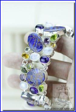 Lapis Lazuli Pyrite Aggregate Moonstone Amethyst 925 Solid Silver Bracelet