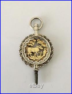 Large Antique Swiss solid silver and gold pocket watch key