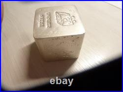 Large Hand Poured Cube silver bar 19.55 Troy Oz, Rare Brand Super Nice