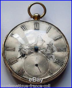 Large slim British navy pocket watch 18k solid gold with silver dial by 1800
