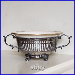 Lenox Silver Bullion / Soup Cup Holder with Green Stamp Lenox Liner Antique