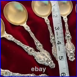 Lily by Whiting 1902 FOUR Sterling Silver Bullion Spoons GOLD WASH NO MONO (4)