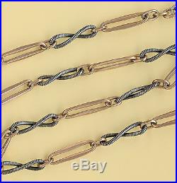 Long Rare Vintage Solid Silver Niello And Vermeil Gold Pocket Watch Chain Seal 8