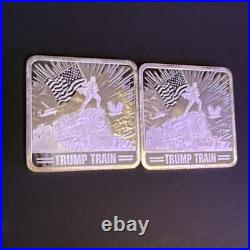 Lot Of 2- 1oz Trump. 999 Fine Silver Square 2024 Trump Train Silver Bar MAGA 47