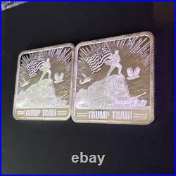Lot Of 2- 1oz Trump. 999 Fine Silver Square 2024 Trump Train Silver Bar MAGA 47