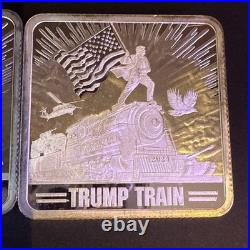 Lot Of 2- 1oz Trump. 999 Fine Silver Square 2024 Trump Train Silver Bar MAGA 47