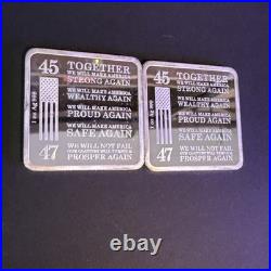 Lot Of 2- 1oz Trump. 999 Fine Silver Square 2024 Trump Train Silver Bar MAGA 47