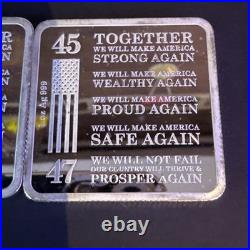 Lot Of 2- 1oz Trump. 999 Fine Silver Square 2024 Trump Train Silver Bar MAGA 47