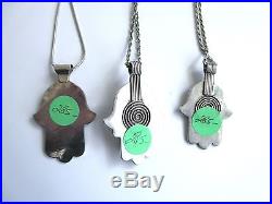 Lot Of 3 Assorted Solid Silver Enameled Berber Hamsa Necklaces