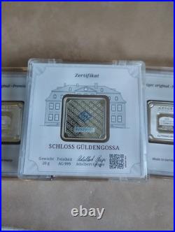 Lot Of 3x Geiger 20 Gram 999 Silver Bars In Capsules / Assay Schloss Guldengassa