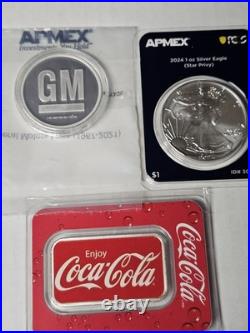 Lot of 3 1 Troy oz. 999 Fine Silver Rounds 1. Star Privy Eagle, GM, COCA-COLA Lot of 3 1 Troy oz. 999 Fine Silver Rounds 1. Star Privy Eagle, GM, COCA-COLA